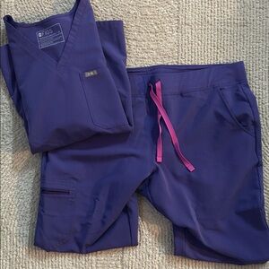 Figs Purple Scrub Set with Pink Drawstring Accent